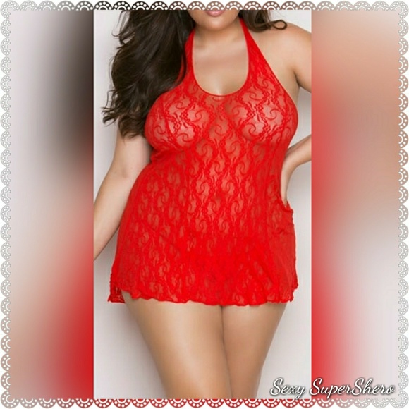 🆕 Lacey Sexy Halter Mini dress lingerie Red - Picture 2 of 8